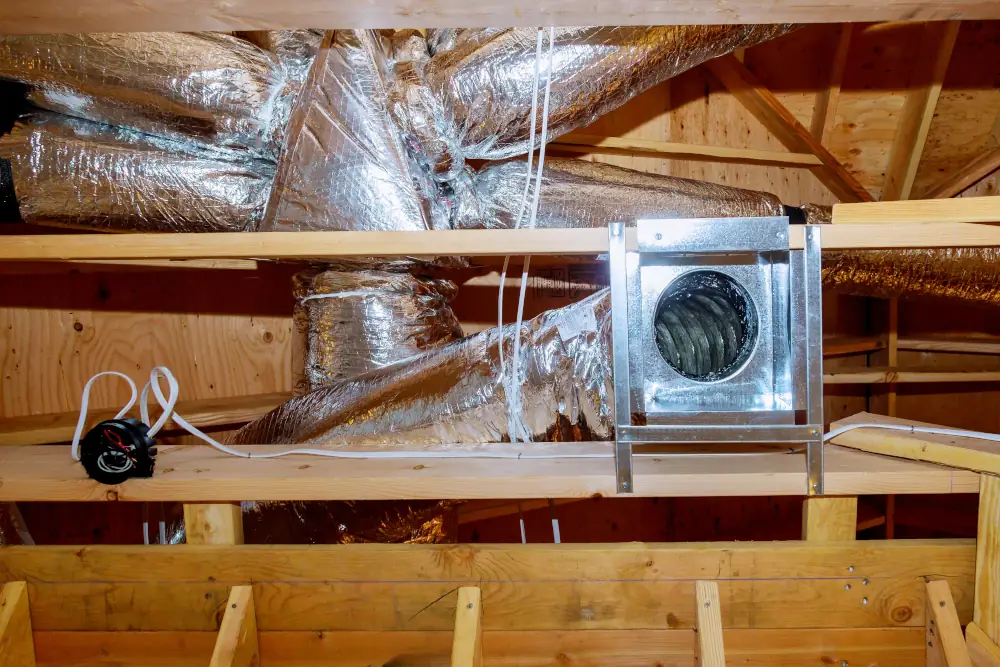 Detecting issues with your duct sealing in Belmont - Newly installed HVAC ducts in attic.